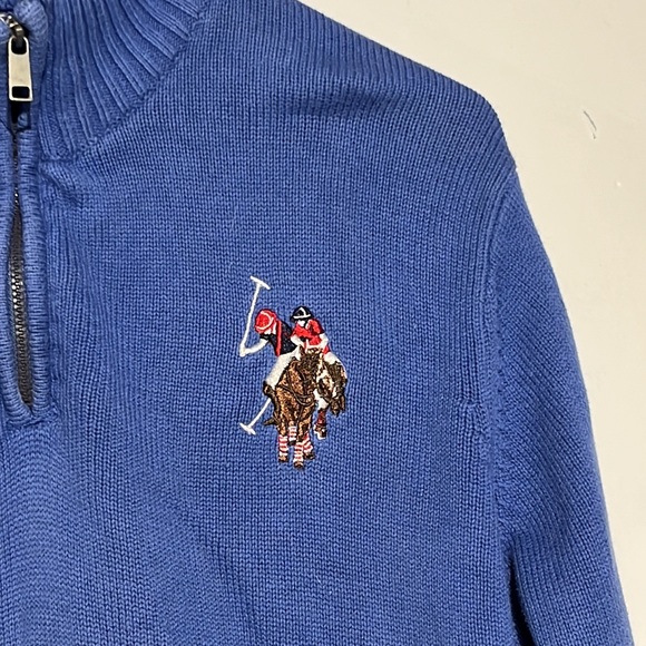 Vintage Polo Ralph Lauren Blue Embroidered Detail Quarter Zip Size L - Picture 2 of 8